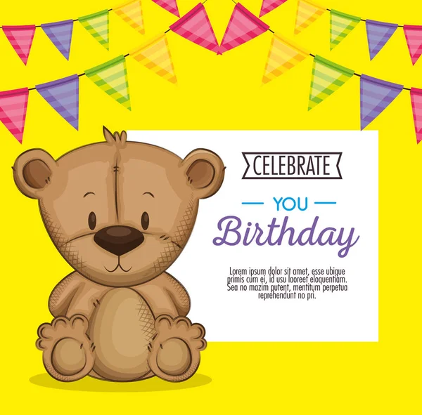 Sevimli ayı teddy Doğum günü kartı — Stok Vektör