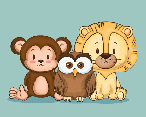 Pequeño y lindo grupo de animales — Vector de stock