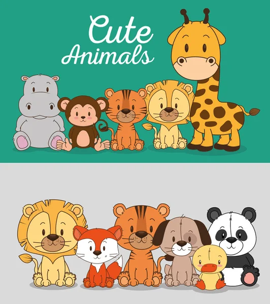 Petit et mignon groupe d'animaux — Image vectorielle