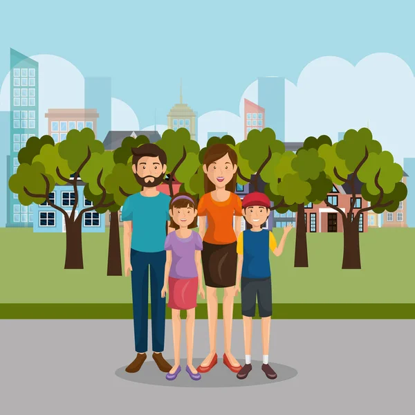 Familiares personajes al aire libre — Vector de stock