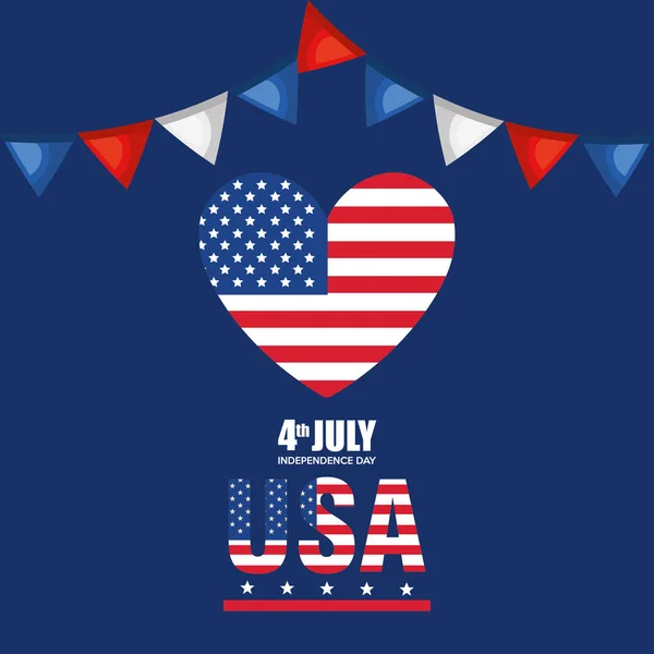 Día de la independencia de Estados Unidos con corazón — Archivo Imágenes Vectoriales