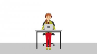 Dizüstü çağrı merkezi animasyonda çalışan operatör kadın hd