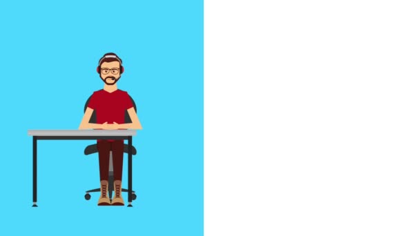 Hombre Trabajando Con Auriculares Escritorio Animación Servicio Cliente — Vídeos de Stock