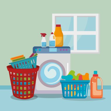 Çamaşırhane hizmeti simgelerini yıkama makinesi