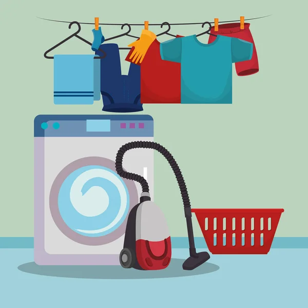 Mesin cuci dengan ikon layanan binatu - Stok Vektor