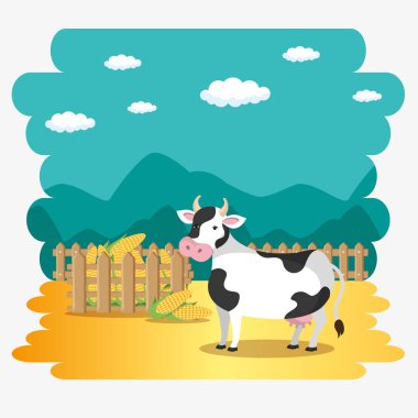 inek çiftliği sahnesinde