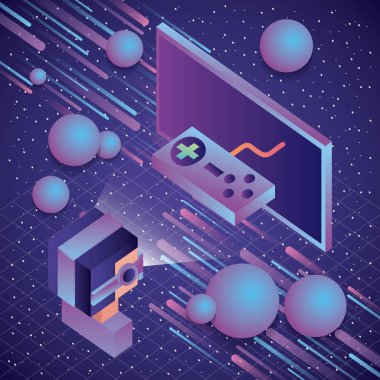 sanal gerçeklik kulaklık ve ekran kontrol 3d resimler olan adam