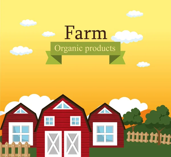 Azienda agricola scena bio prodotti etichetta — Vettoriale Stock