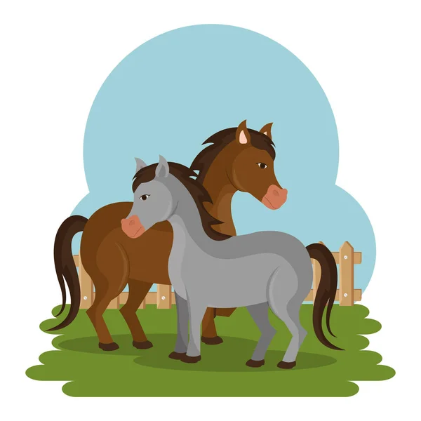 Horses in the farm scene — Stock Vector