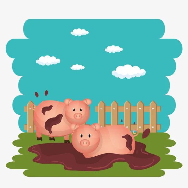 Свиньи на ферме — стоковый вектор