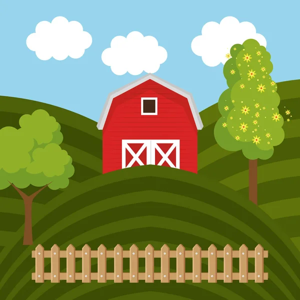 Farmhouse in the farm scene — Stock Vector