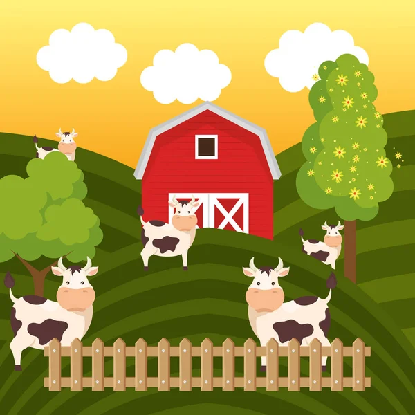 inek çiftliği sahnesinde