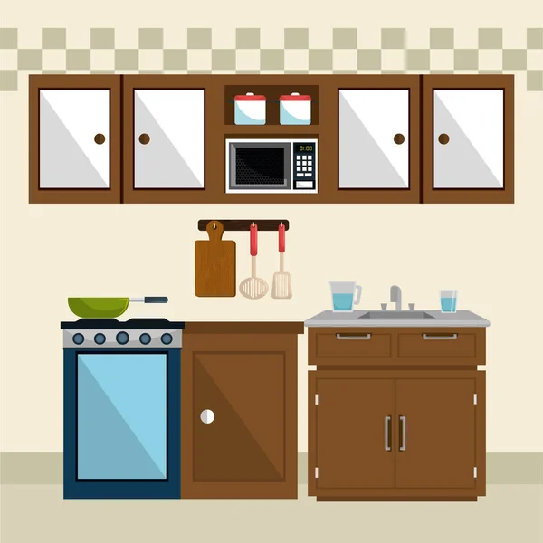 Cocina iconos escena moderna — Vector de stock