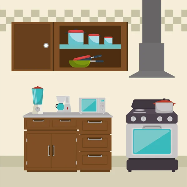 厨房现代场景图标矢量插画设计 — 图库矢量图片