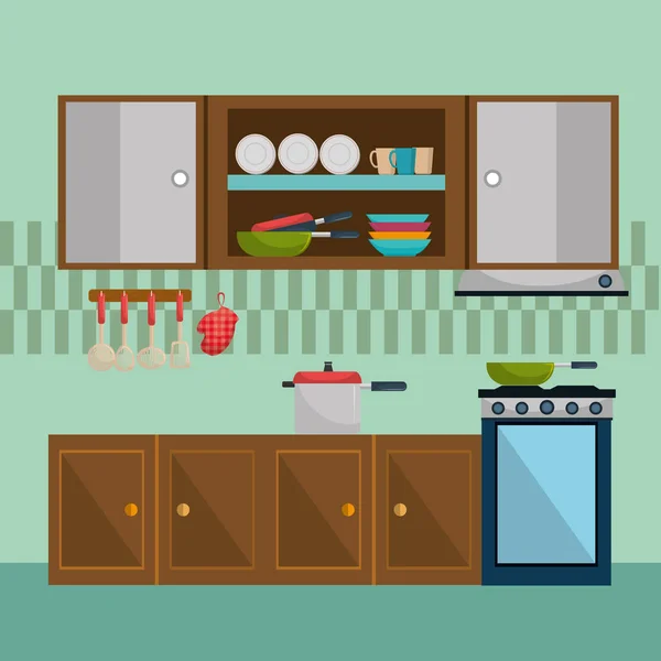 Cocina iconos escena moderna — Vector de stock