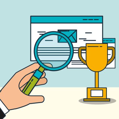 Büyüteç Camı'nı e-posta kupa dijital pazarlama tutan el