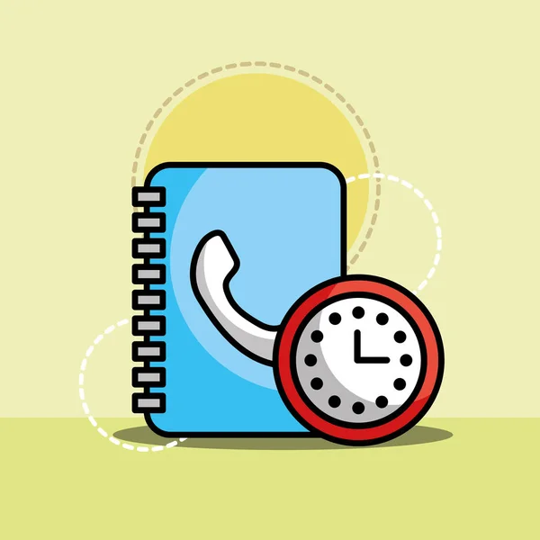 Carnet d'adresses et service client horloge — Image vectorielle