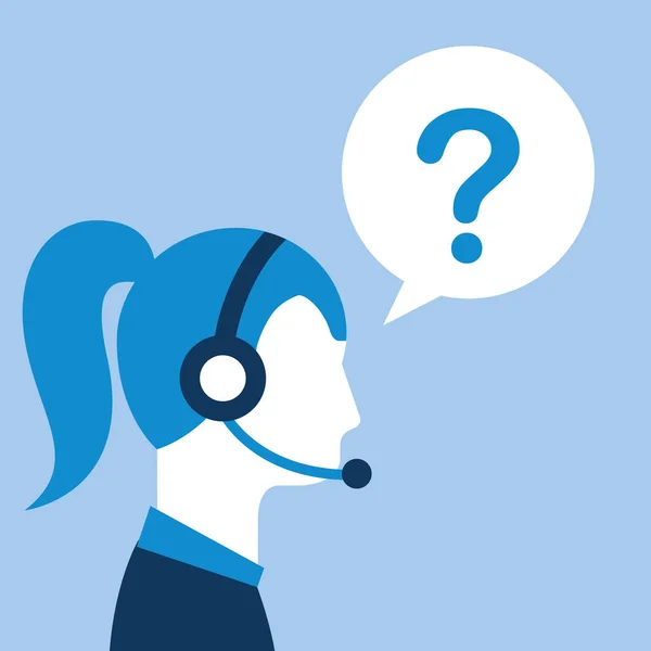 女性代理耳机问题标记客户服务 — 图库矢量图片
