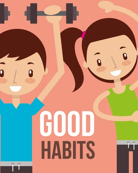 Niño y niña buenos hábitos saludables — Vector de stock