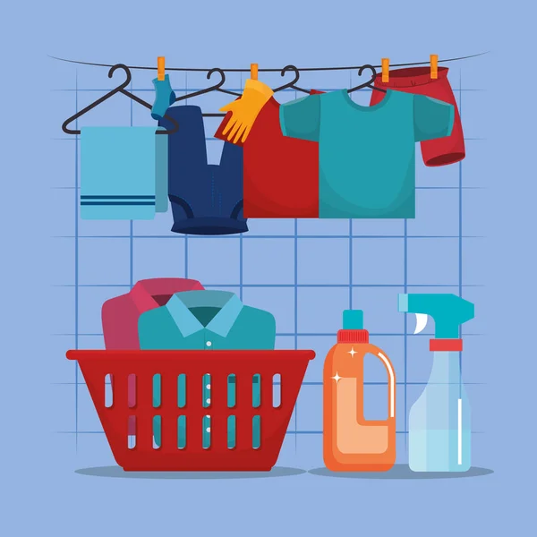 带洗衣服务图标的衣服 — 图库矢量图片