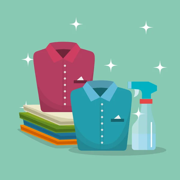 Vestiti con icone servizio lavanderia — Vettoriale Stock