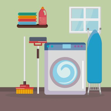 Çamaşırhane hizmeti simgelerini yıkama makinesi