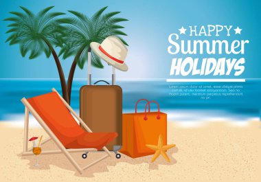 yaz tatil simgeleri ile plaj