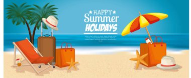 yaz tatil simgeleri ile plaj