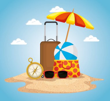 yaz tatil simgeleri ile plaj