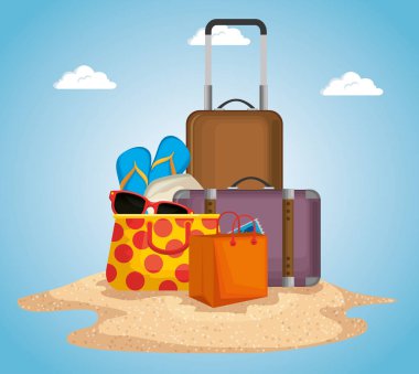 yaz tatil simgeleri ile plaj