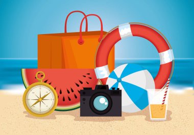 yaz tatil simgeleri ile plaj