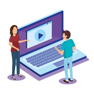 ekip çalışması insanlarla izometrik dijital teknoloji