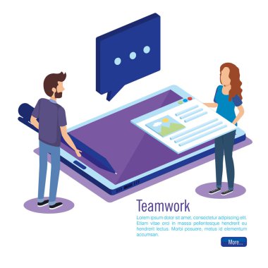 ekip çalışması insanlarla izometrik dijital teknoloji