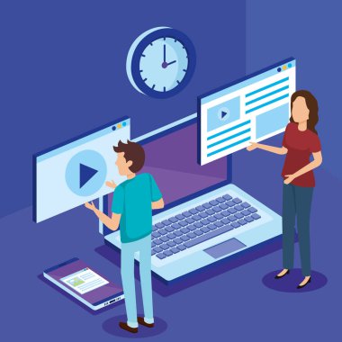 ekip çalışması insanlarla izometrik dijital teknoloji