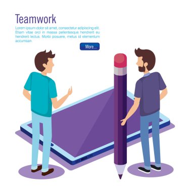 ekip çalışması insanlarla izometrik dijital teknoloji