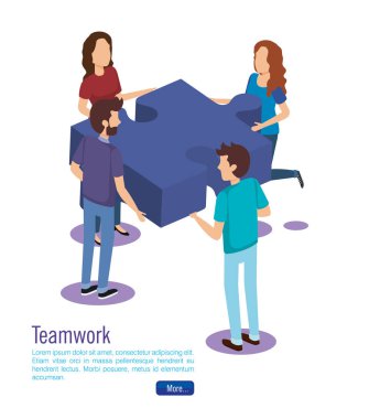 puzzle parçaları ekip çalışması insanlarla izometrik