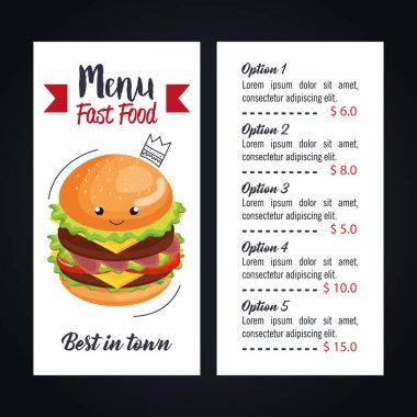 lezzetli büyük hamburger fast food menü kartı