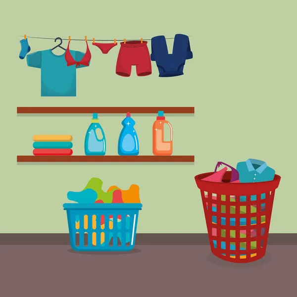 Ρούχα με εικονίδια υπηρεσία πλυντηρίου — Διανυσματικό Αρχείο