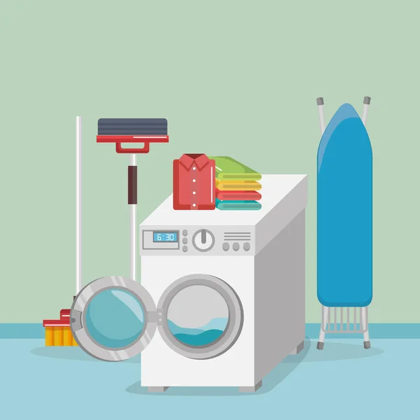 Lavadora con iconos de servicio de lavandería — Archivo Imágenes Vectoriales