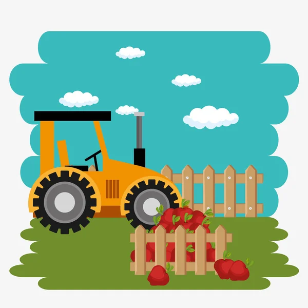 Tractor in the farm scene — Stock Vector