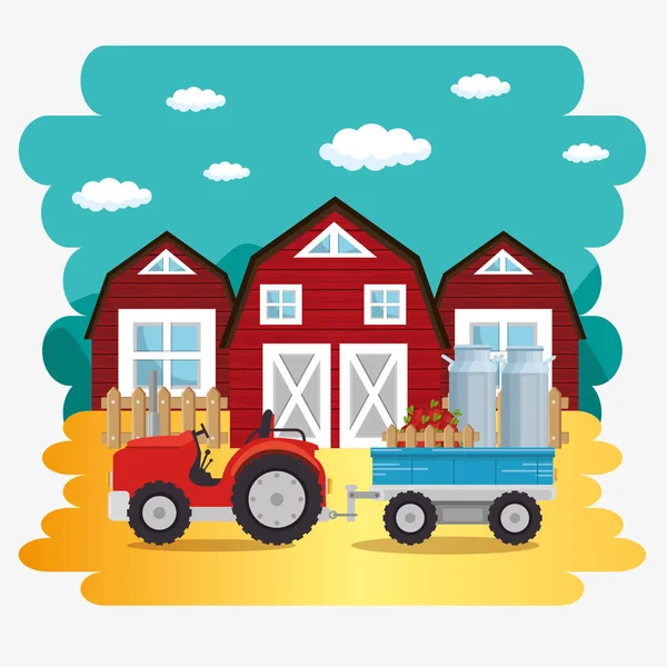 Tractor in the farm scene — Stock Vector