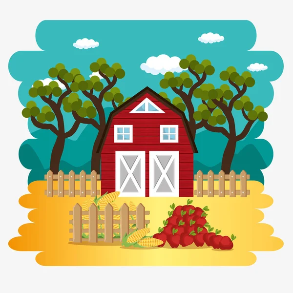 Farmhouse in the farm scene — Stock Vector