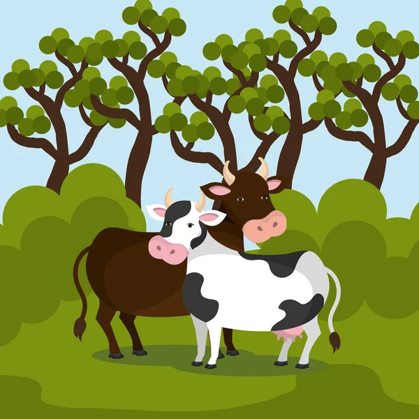 Animales en la escena de la granja — Vector de stock