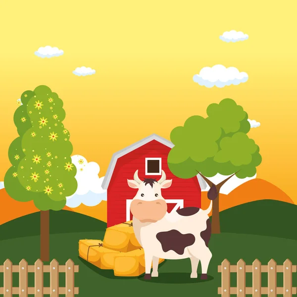 Vacas en la escena de la granja — Vector de stock