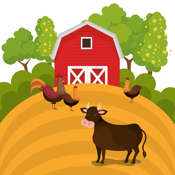 Animals in the farm scene — Stock Vector