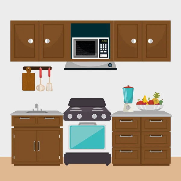 Cocina iconos escena moderna — Vector de stock