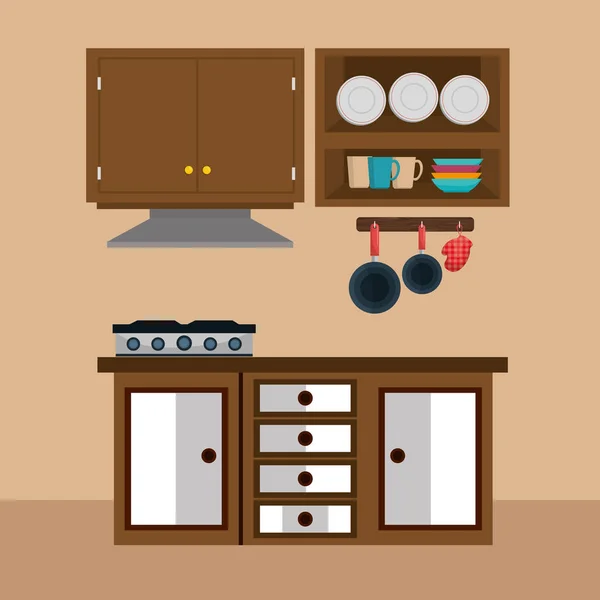 厨房现代场景图标 — 图库矢量图片