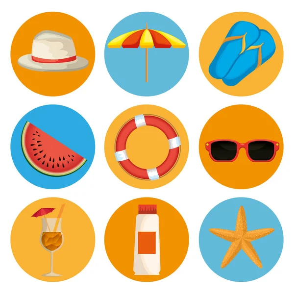 Vacaciones de verano establecer iconos — Vector de stock