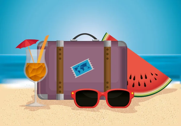 Пляж з іконками літнього відпочинку — стоковий вектор