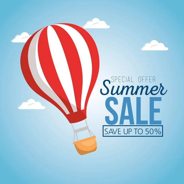 Πώληση καλοκαίρι με μπαλόνι αέρα καυτό — Διανυσματικό Αρχείο